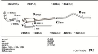 Zestaw tłumików, kompletny układ wydechowy - WALKER FOK019590AB