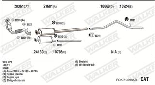 Zestaw tłumików, kompletny układ wydechowy - WALKER FOK019598AB