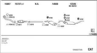 Zestaw tłumików, kompletny układ wydechowy - WALKER VW40174A