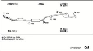 Zestaw tłumików, kompletny układ wydechowy - WALKER VWK010752A